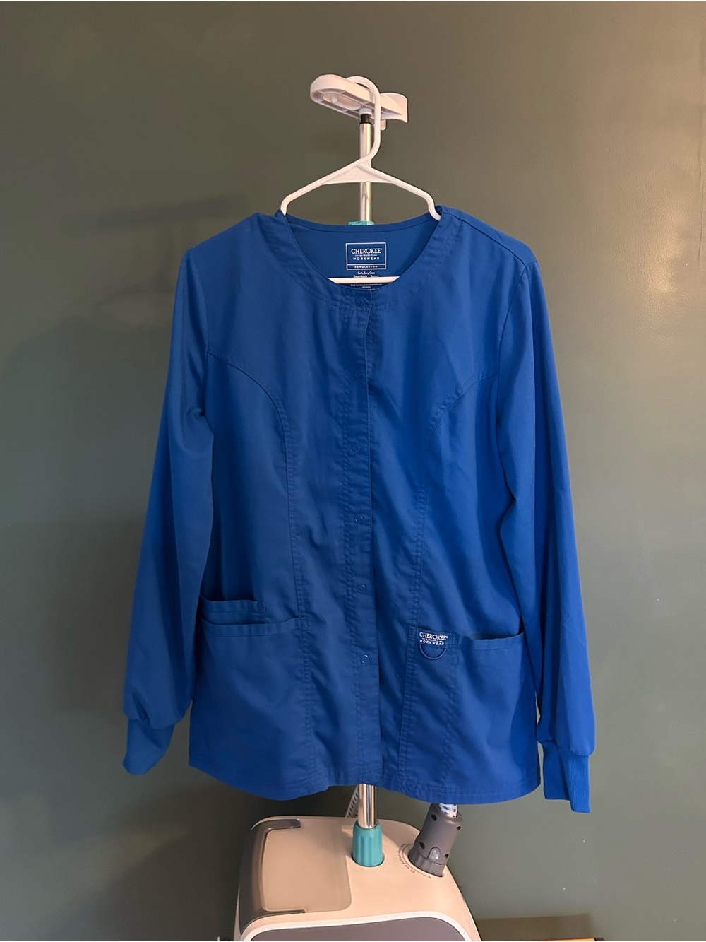 Cherokee Women's Jacket in Royal Blue Utility Scrub-Style